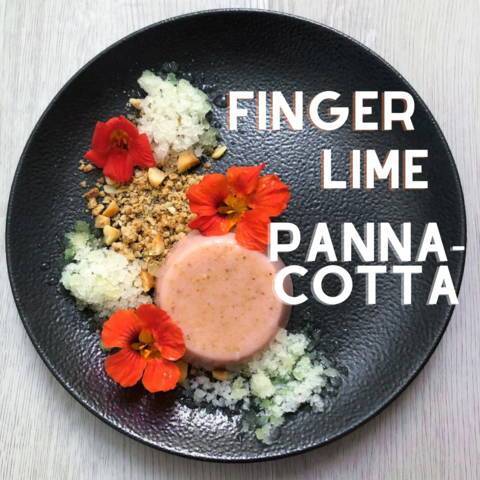 Finger Lime Pannacotta, Desert Lime Granita and Macadamia Crumb